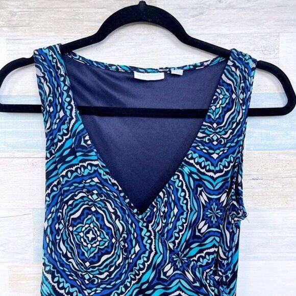 NEW YORK & COMPANY Medallion Print Ruffle Wrap Mesh Dress Womens Small - Picture 3 of 8